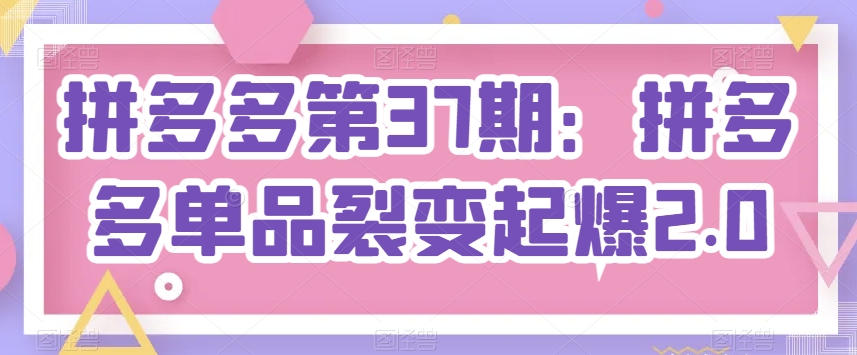 拼多多平台第37期：拼多多平台品类裂变式爆款2.0
