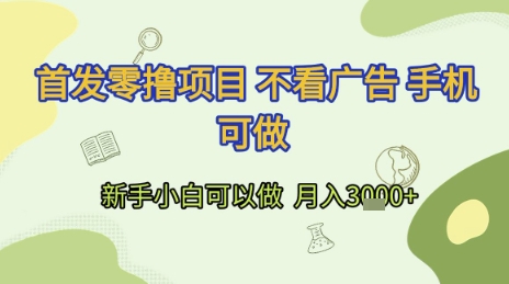 首发零撸项目 不看广告 手机可做 新手小白可以做 ?月入3k+【揭秘】